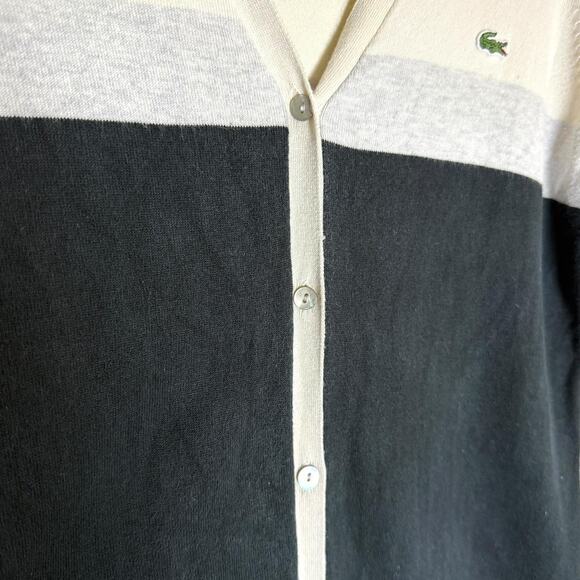Lacoste Colorblock Knit Cardigan Ivory Gray Black V-Neck Logo Button Front S/M - Picture 3 of 8